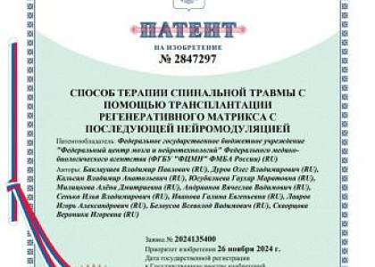 ФМБА России запатентовало высокотехнологичный лекарственный препарат и инновационный метод лечения спинальной травмы